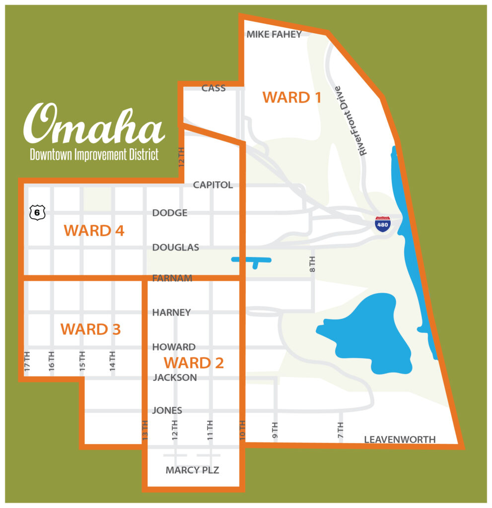 Area map of Omaha Downtown Improvement District Wards